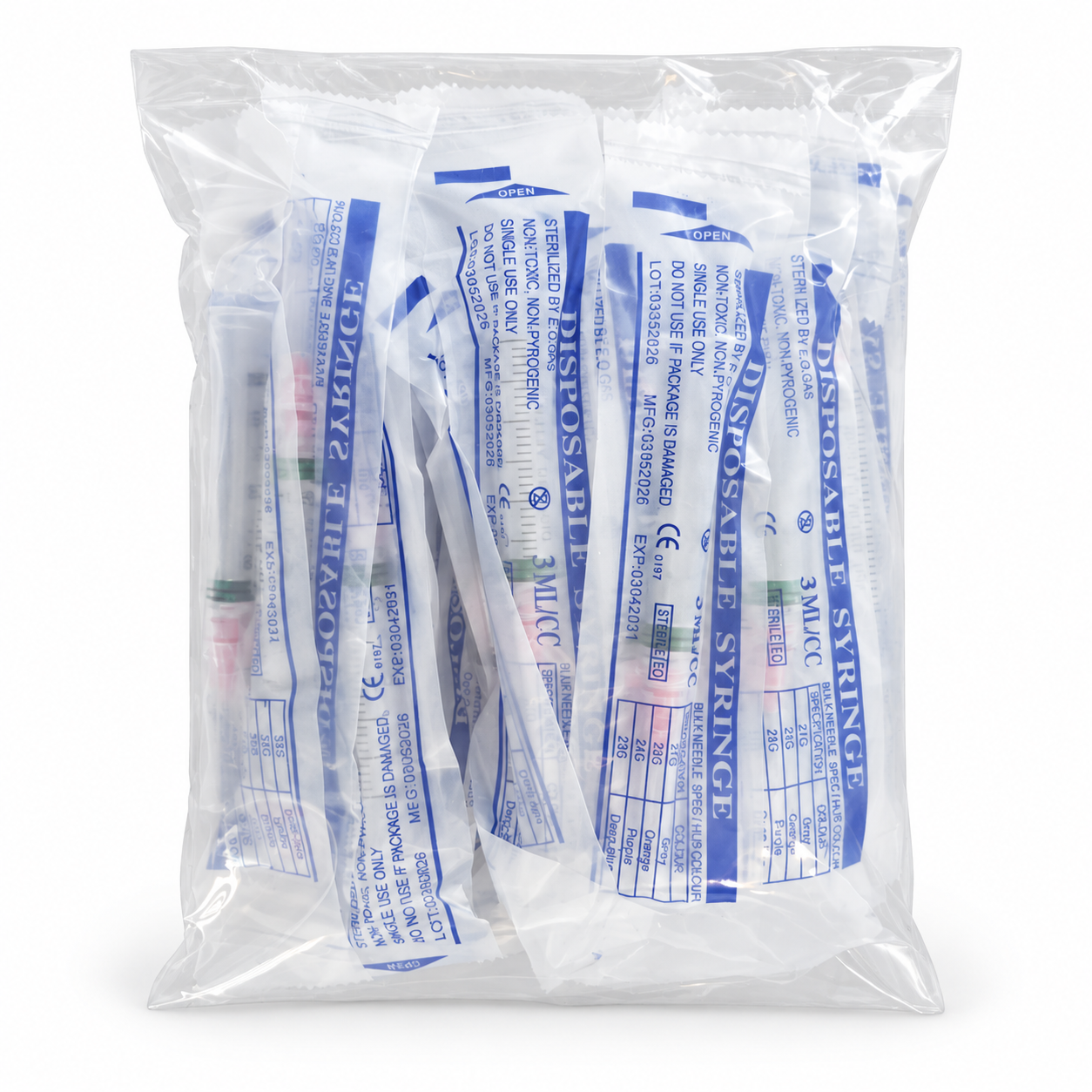 3 mL syringes, 29 gauge, half inch, 30 pack