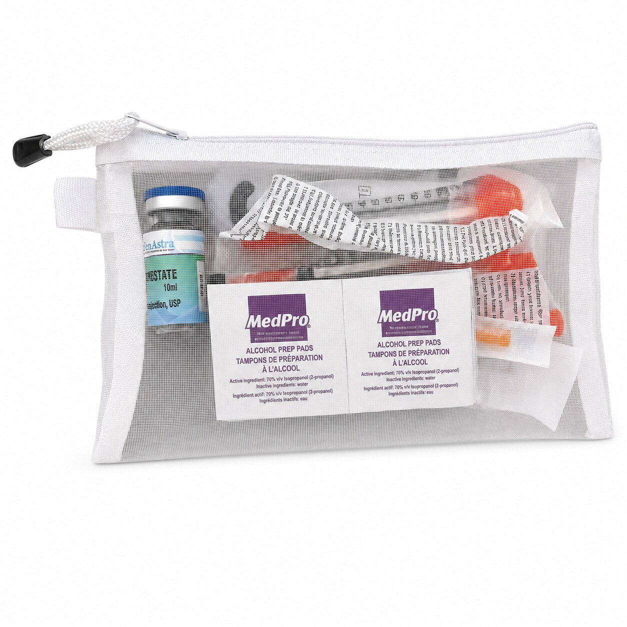 Starter Pack with white mesh bag and insulin syringes